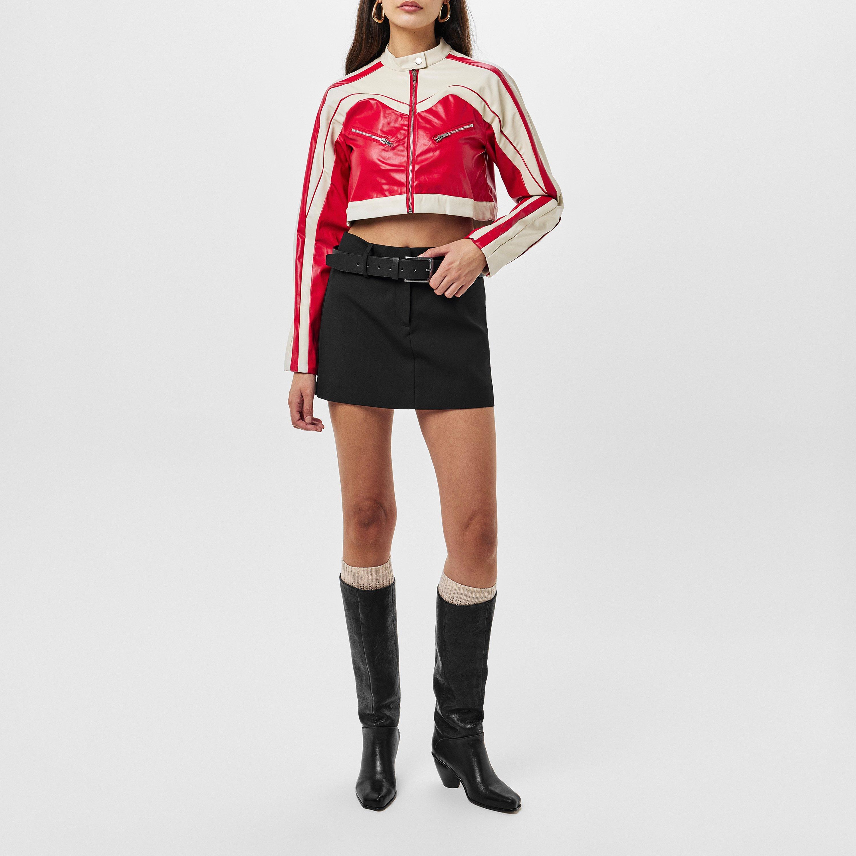 Missy Empire ME Contrast Faux Leather Cropped Biker Jacket Womens
