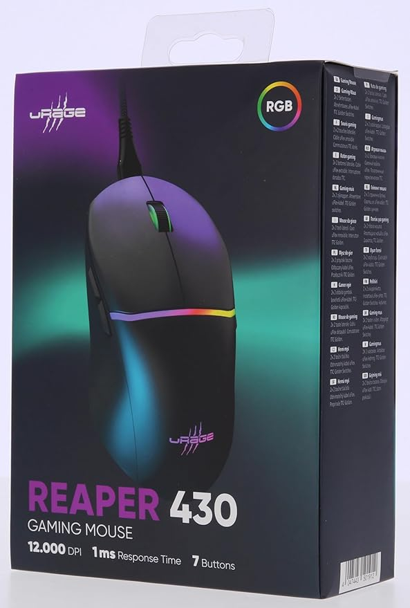 Reaper 430 kabelgebundene USB Gaming Maus mit 12000 DPI / RGB-Beleuchtung / 9 programmierbaren Tasten (00217841) - Schwarz