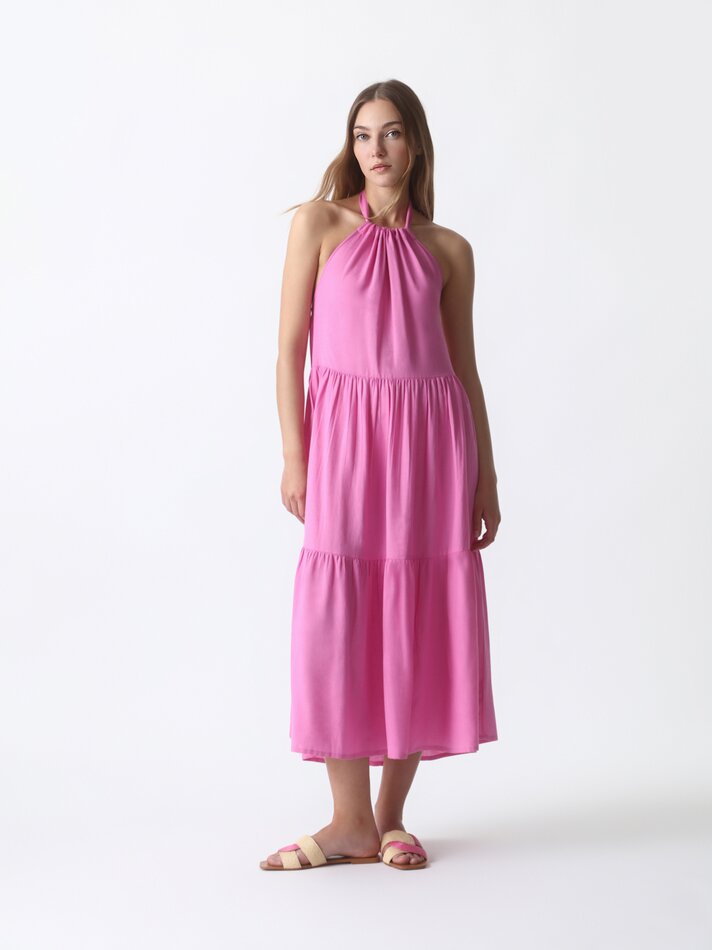 Vestido midi com decote halter - Rosa