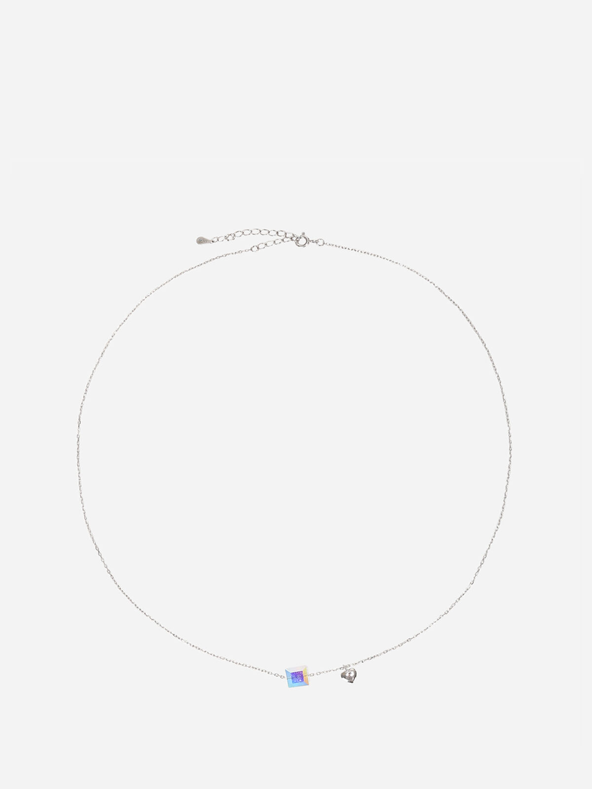 Collier à pendentif pierre carrée- Argenté