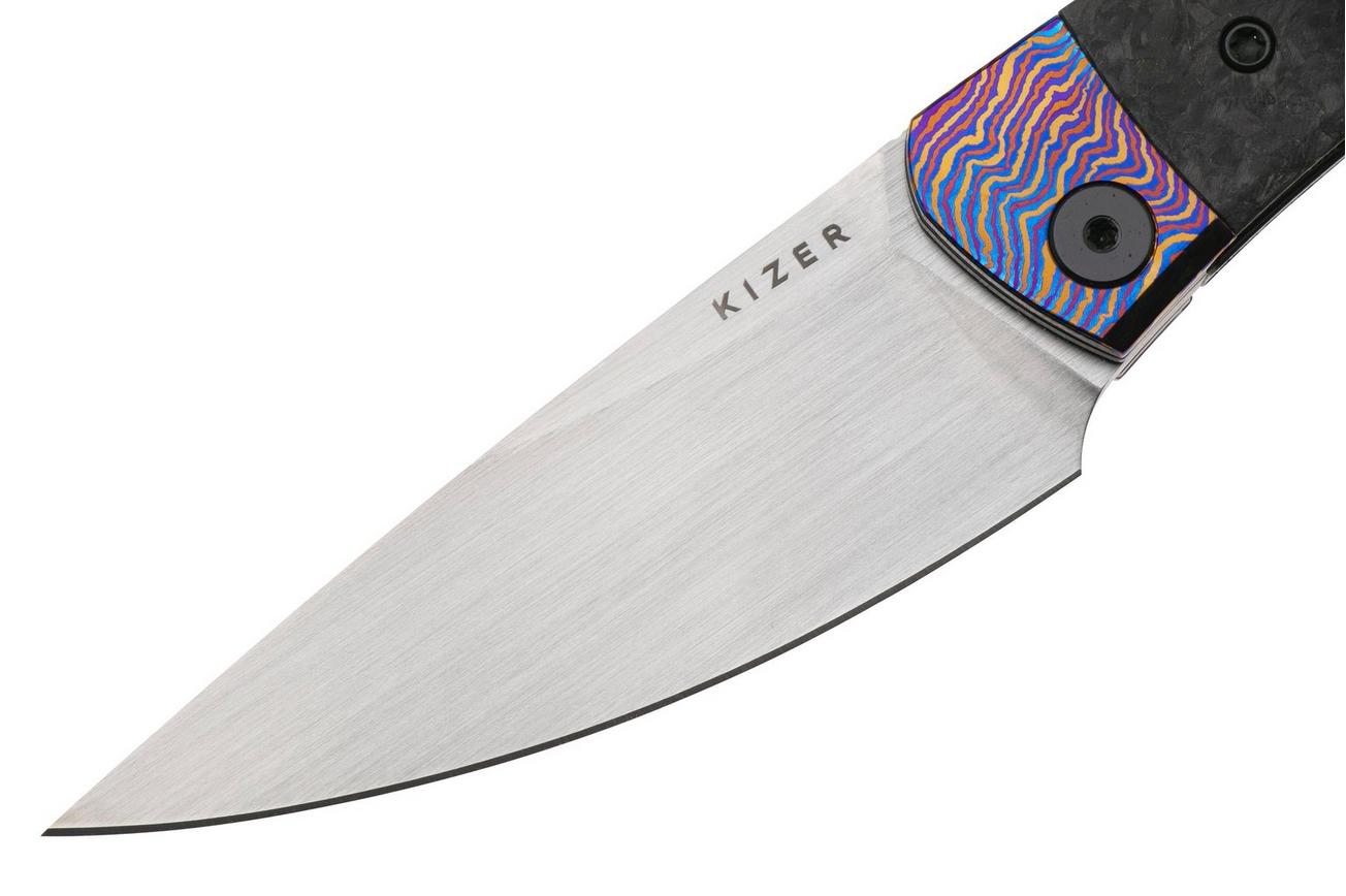 Kizer Mini Momo KI3663A4 Satin Böhler M390, Timascus Marble Carbon Fiber, zakmes, Vladimir Legachev design