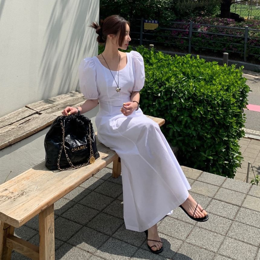 Auboi - Maxi-zomerjurk met pofmouwen en ronde hals
