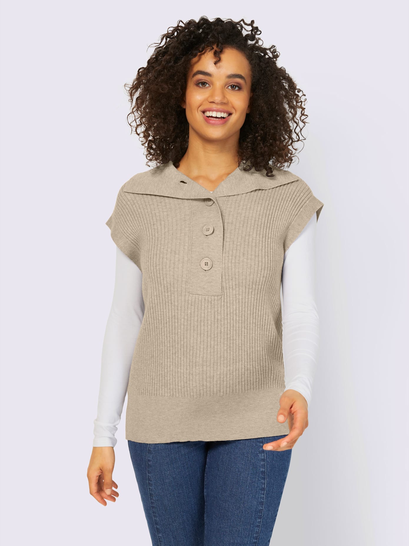 Débardeur en tricot 2 types de cols : col montant ou à revers