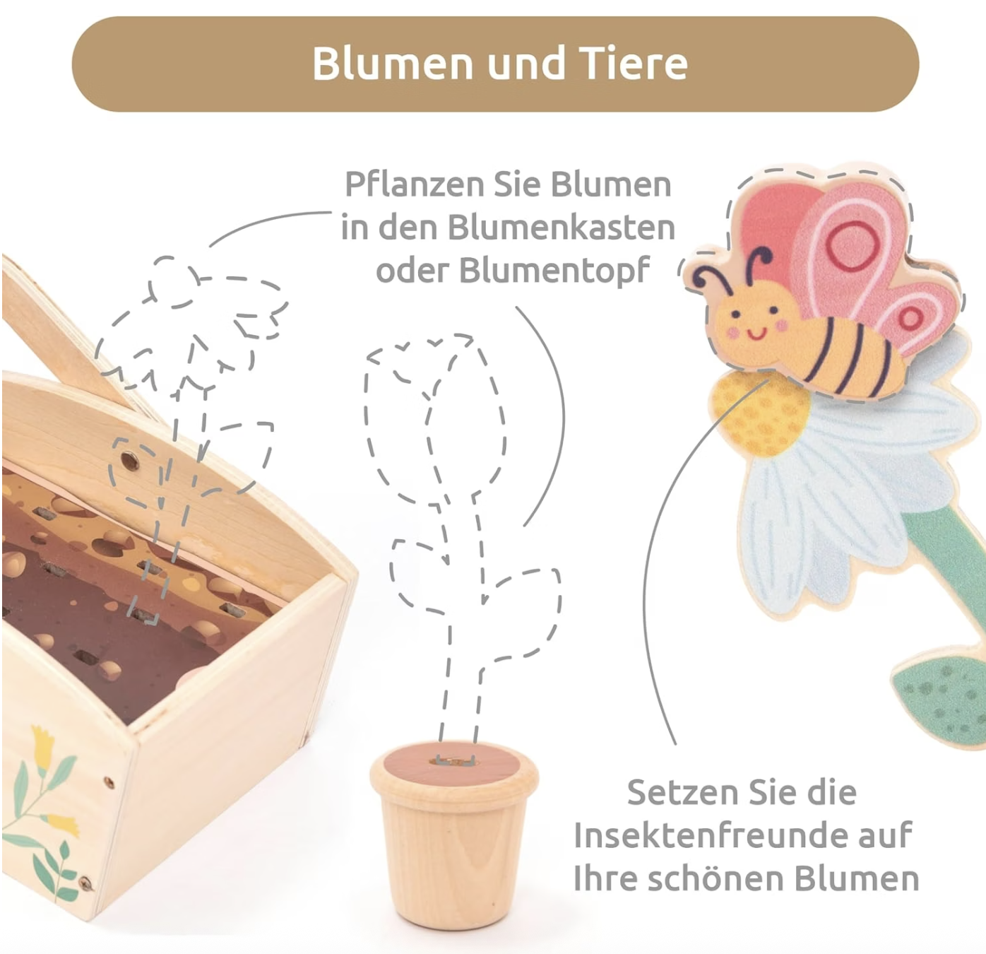 (30-tlg. Set) Holz Kinder Garten Spielzeug Blumen Zubehör Lern Spielset (UM1354) - Bunt