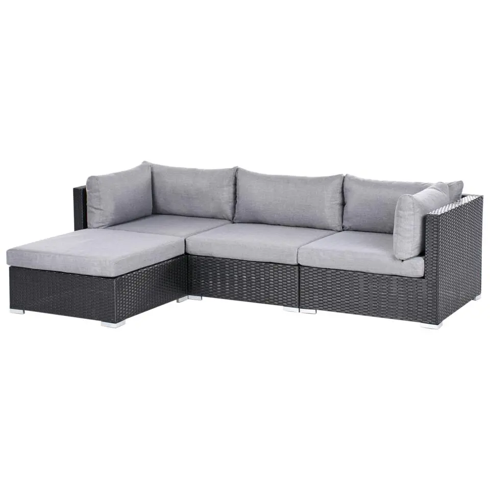 SANO - Loungeset voor 4 - Zwart - Rechtszijdig - PE rotan