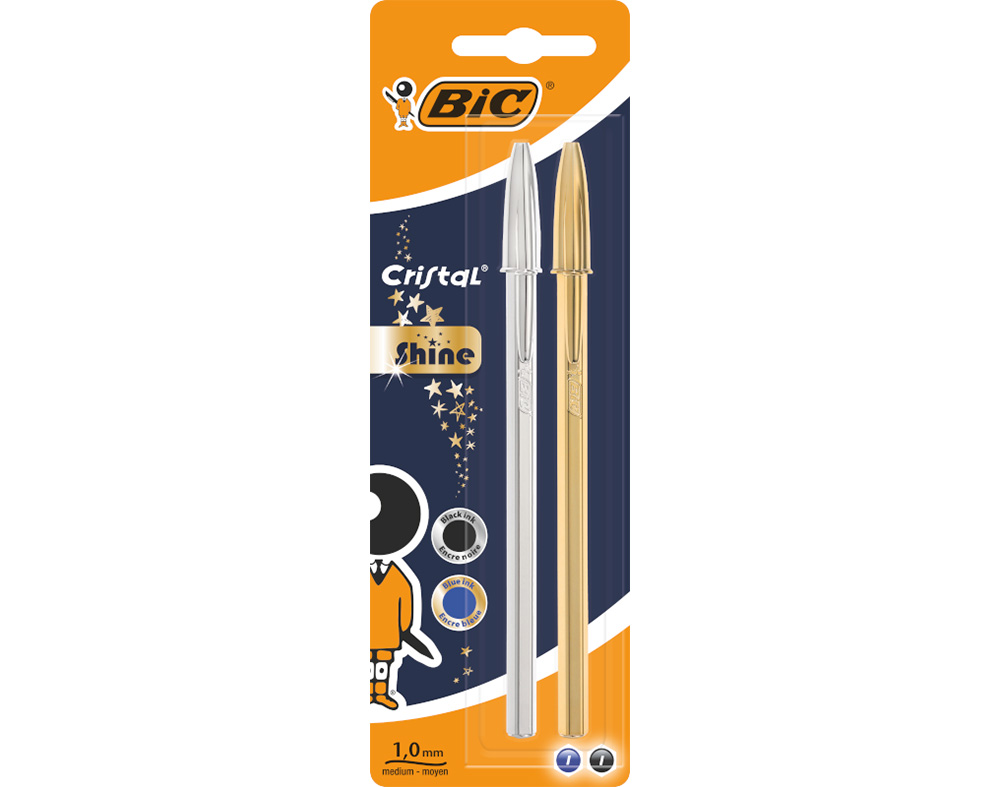 ESFEROGRÁFICA CRISTAL BIC OURO E PRATA 2 UNIDADES