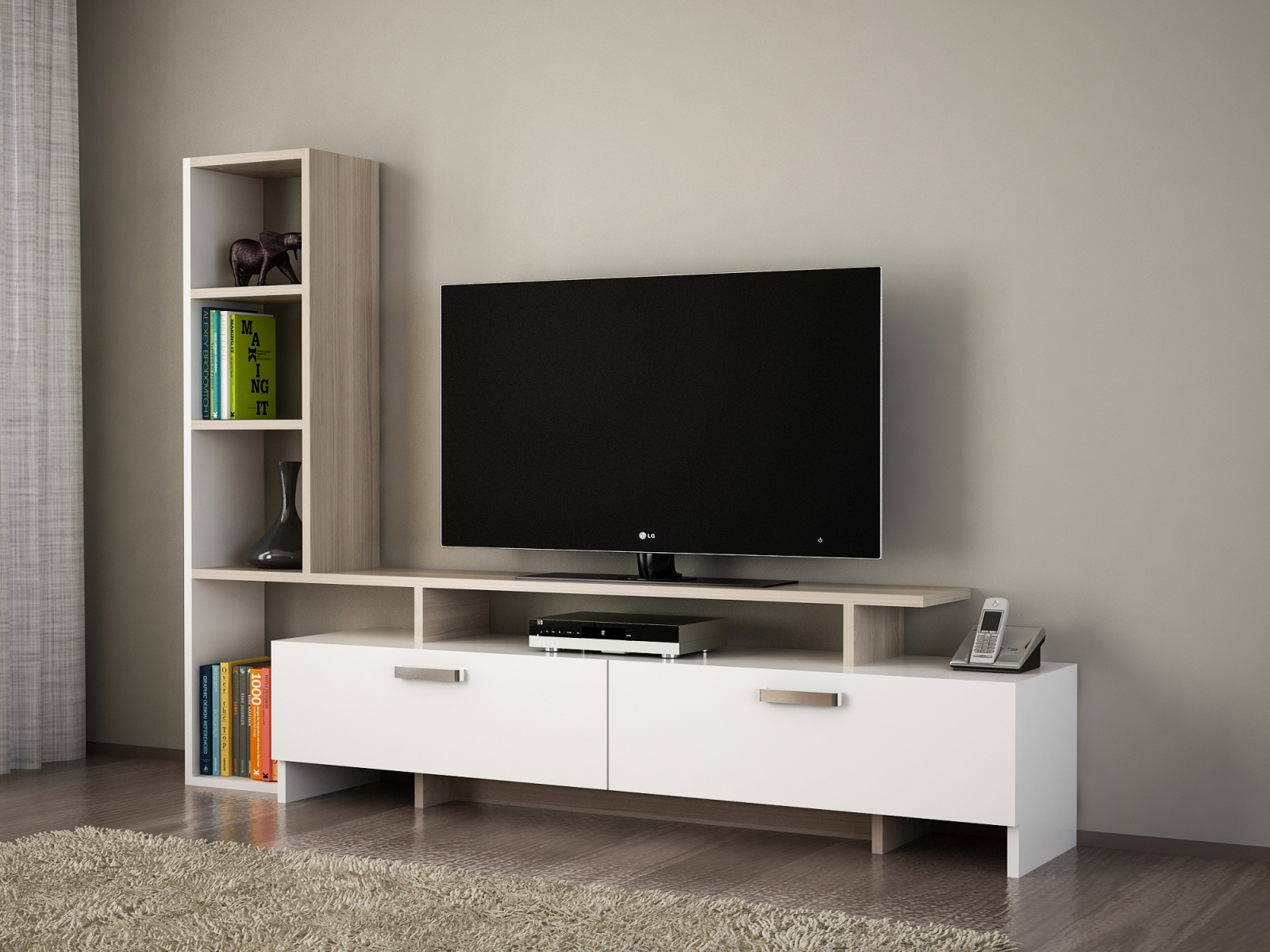 Wohnwand - weiß-cordoba - mit Regalelement - 168 cm breit