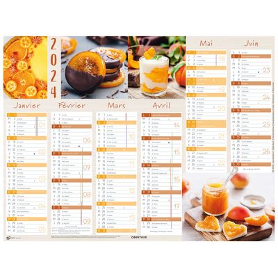 Calendrier Fruits - 6 mois par face - 32 x 42 cm - Oberthur