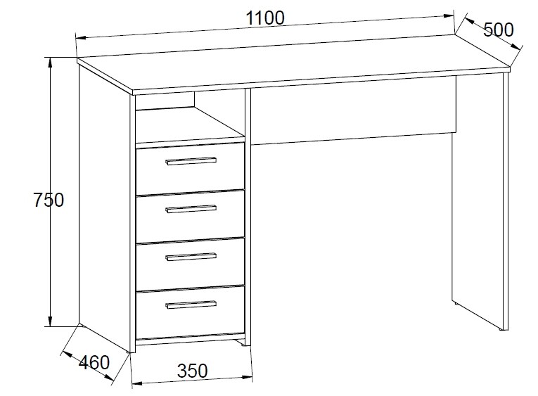 AI-SEN nonjoo-Teen Schreibtisch mit Arbeitsplatte 110 x 50 cm, 4 Schubladen und 1 offenes Fach
