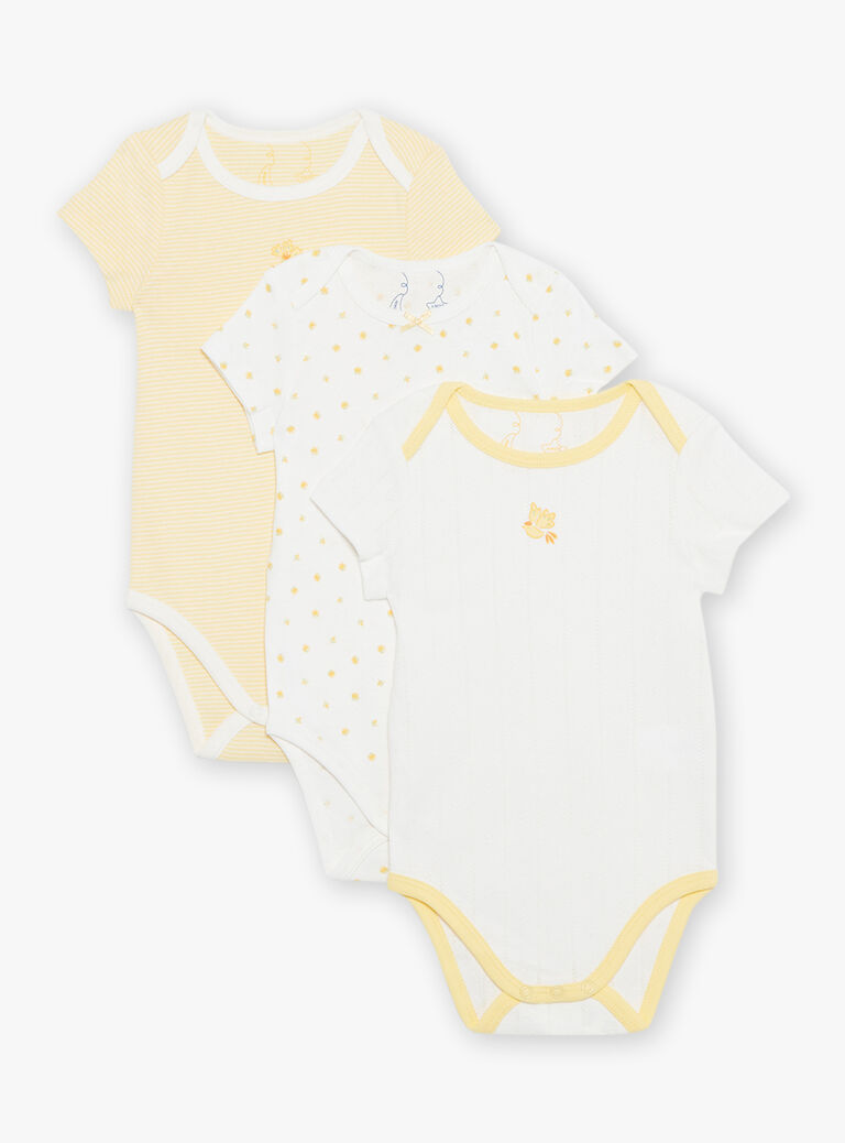 Lot de 3 bodys écrus fantaisie en coton biologique