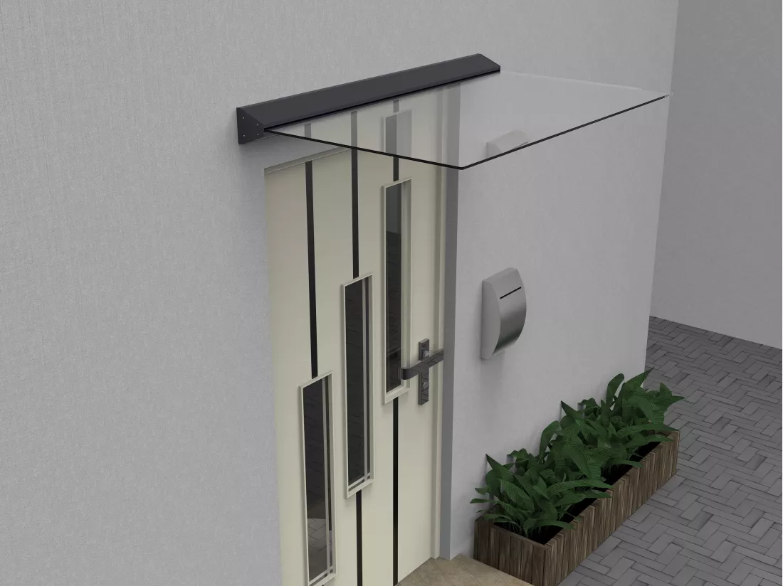 Auvent de porte en aluminium L140 x l90 cm plat avec leds - LUXAMA