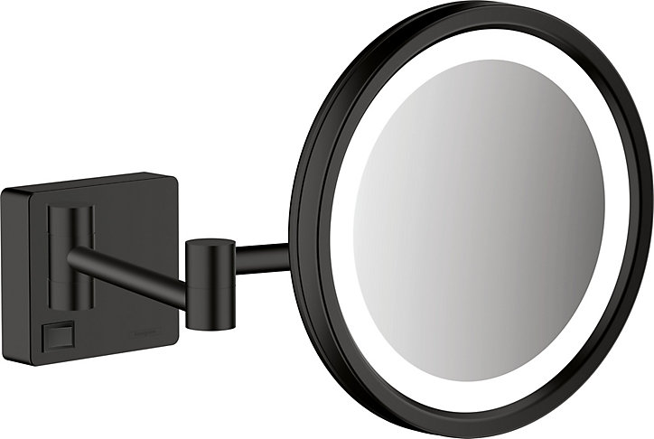 Miroir de salle de bains lumineux LED grossissant, noir mat, Hansgrohe