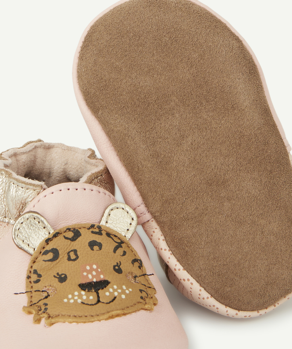ROBEEZCHAUSSONS BÉBÉ EN TANNAGE VÉGÉTAL ROSE AVEC LÉOPARD