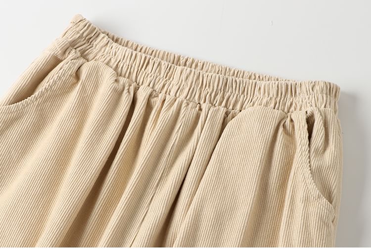 CosmoCorner - Corduroy Harembroek met elastische taille en bloemenaccent