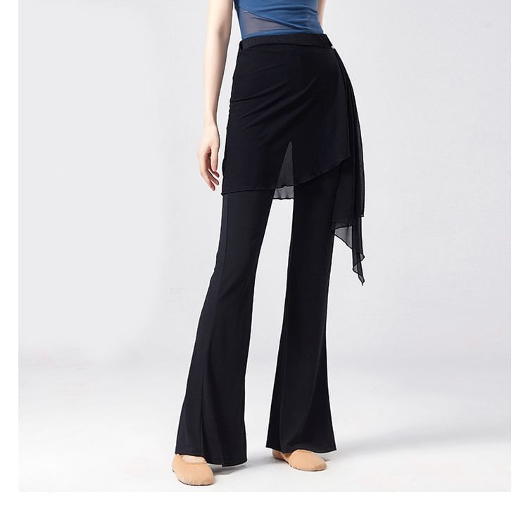 Cossita - Hoge taille effen overlay uitlopende dansbroek