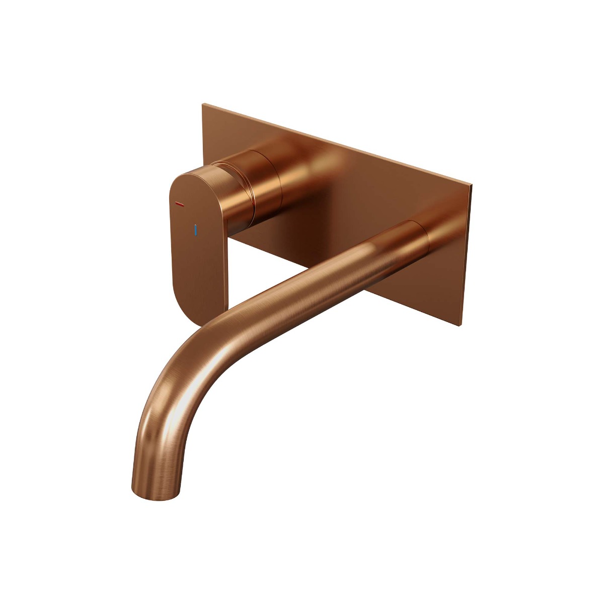 Brauer Copper Edition ColdStart wastafelkraan inbouw gebogen uitloop met achterplaat model C2 koper geborsteld PVD