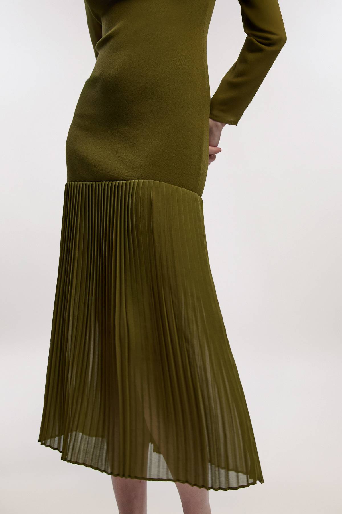 KarenMillen Robe Midi Plissée Petite Taille en Mélange Tissé-Tricot