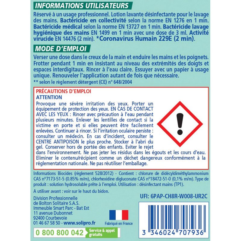 Lotion désinfectante Solipro Savona - Flacon de 1 L