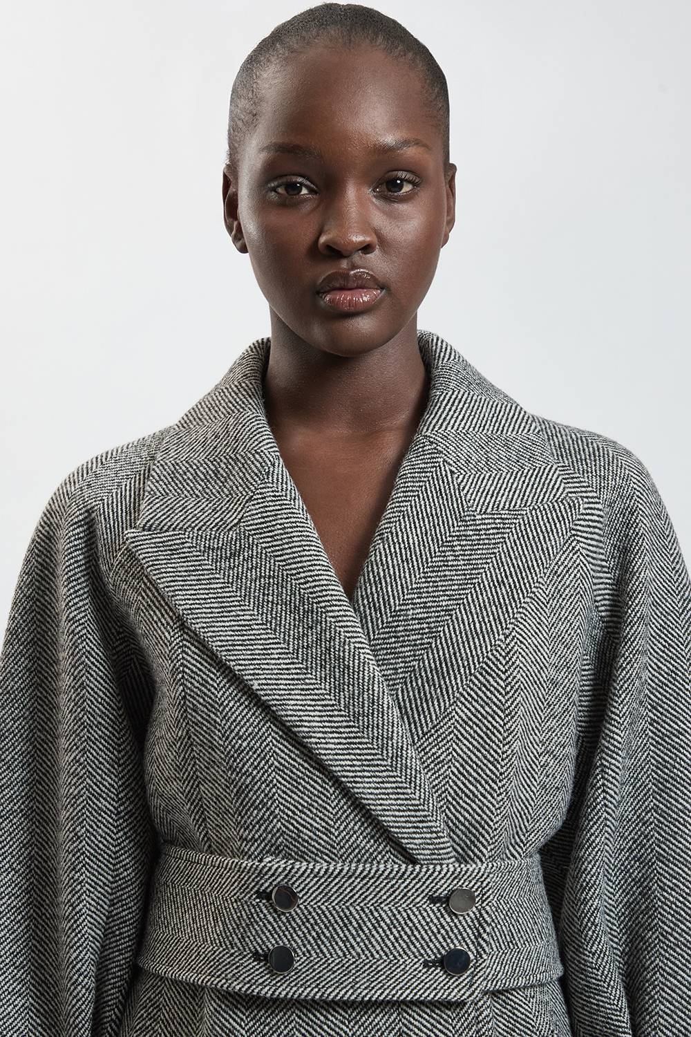 KarenMillen Manteau Trench Maxi Ceinturé En Laine À Chevrons