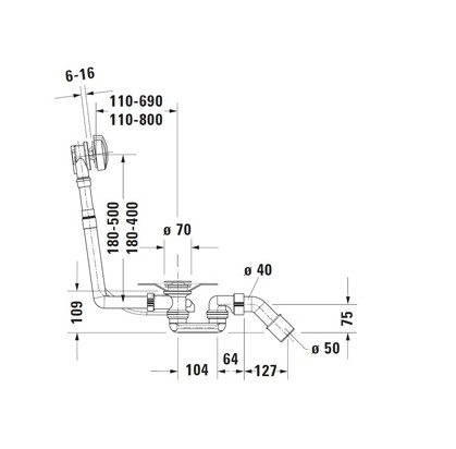 Duravit D-Code badafvoer met overloopcombinatie en waste voor 170cm bad