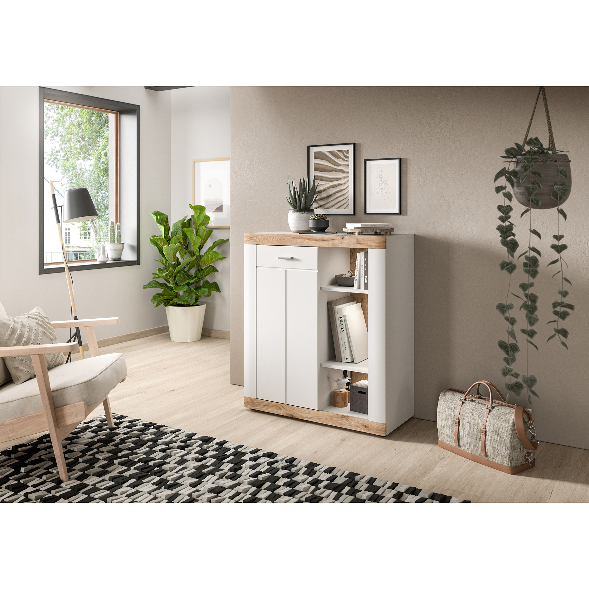 Kommode LAREDO - weiß-Nox Oak - 91 cm