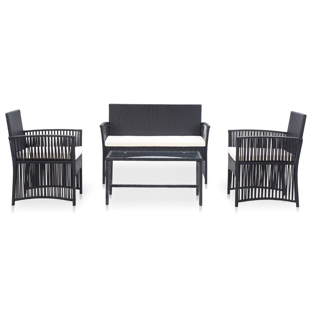 Salon de jardin meuble d'extérieur ensemble de mobilier 4 pièces avec coussin résine tressée noir