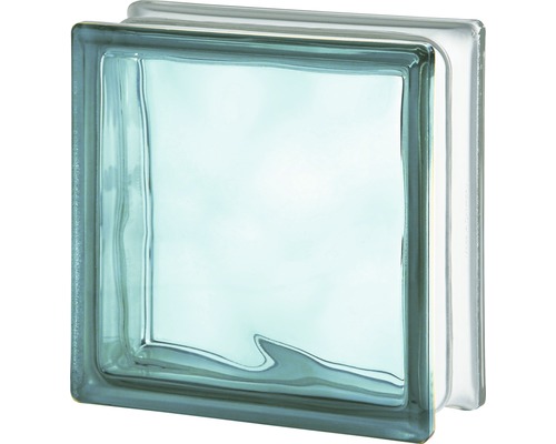 Glazen blokwolk turquoise 19 x 19 x 8 cm