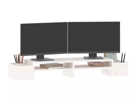 Support de moniteur Blanc 100x27,5x15 cm Bois de pin solide