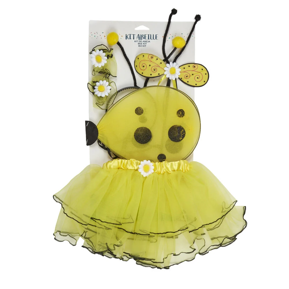 Déguisement enfant Abeille jaune noir antennes ailes jupon