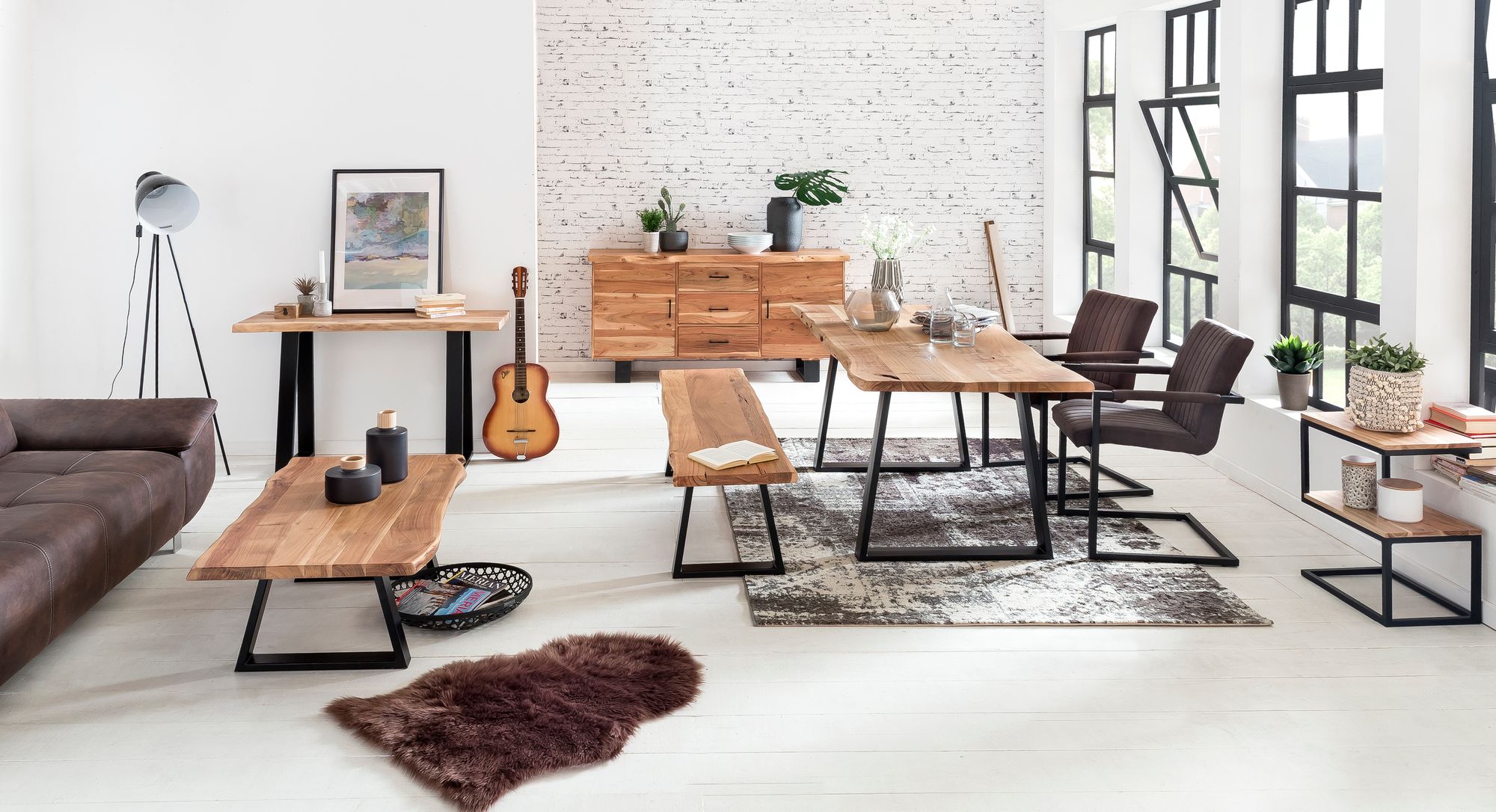 FineBuy Esszimmerbank Massiv Holzbank Baumkante Essbank Holz 180 cm Küchenbank