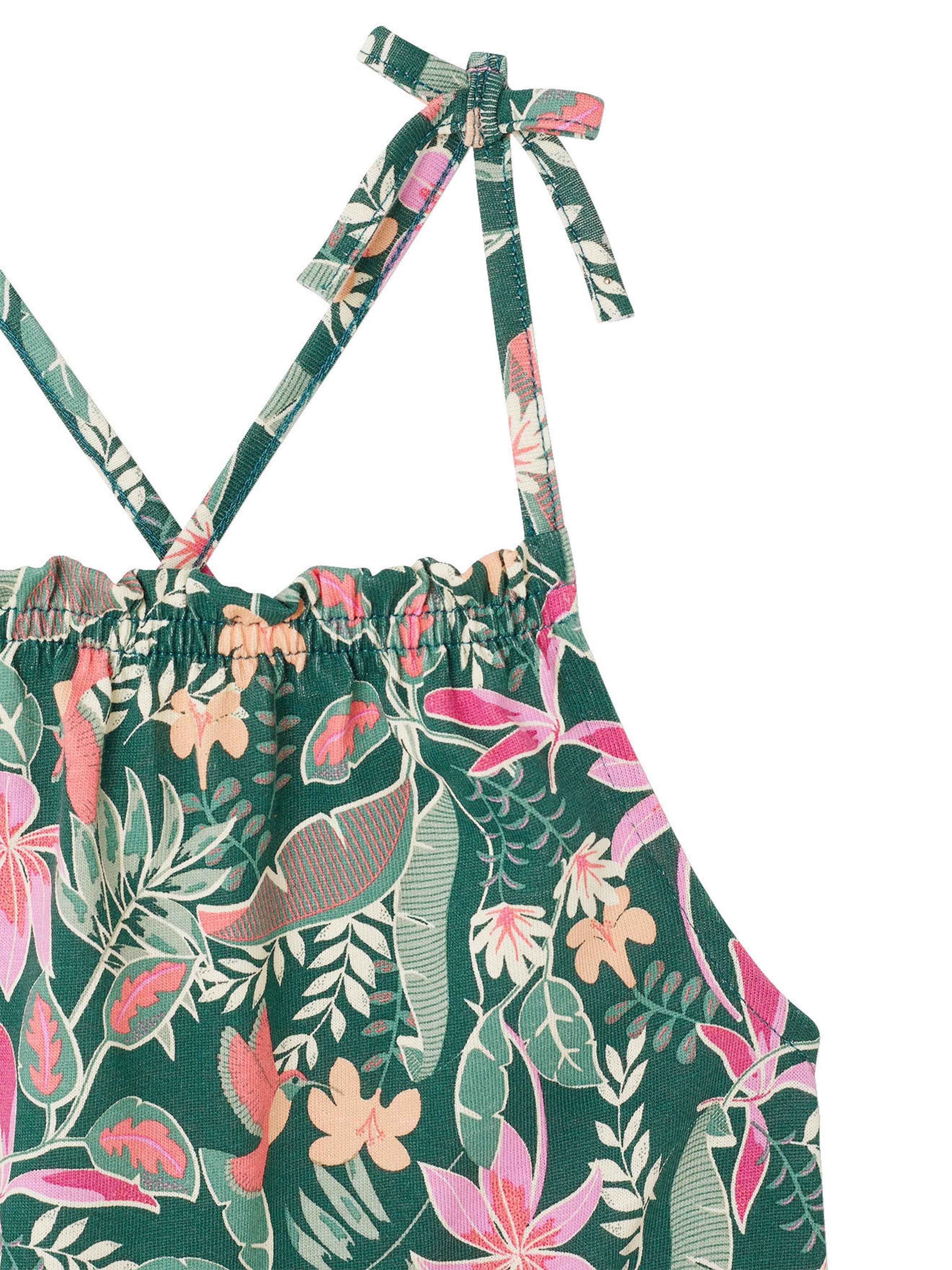 Vertbaudet Schulterfreier Mädchen Jumpsuit mit Alloverprint grün bedruckt
