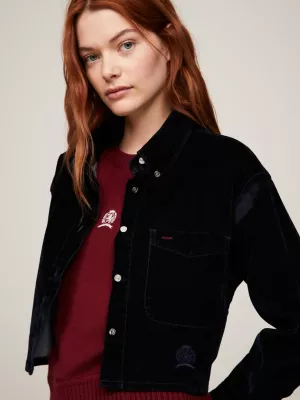 Camisa cropped de veludo jeans Crest