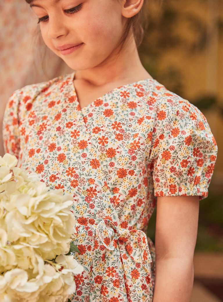 Robe courte évasée ivoire à imprimé fleuri