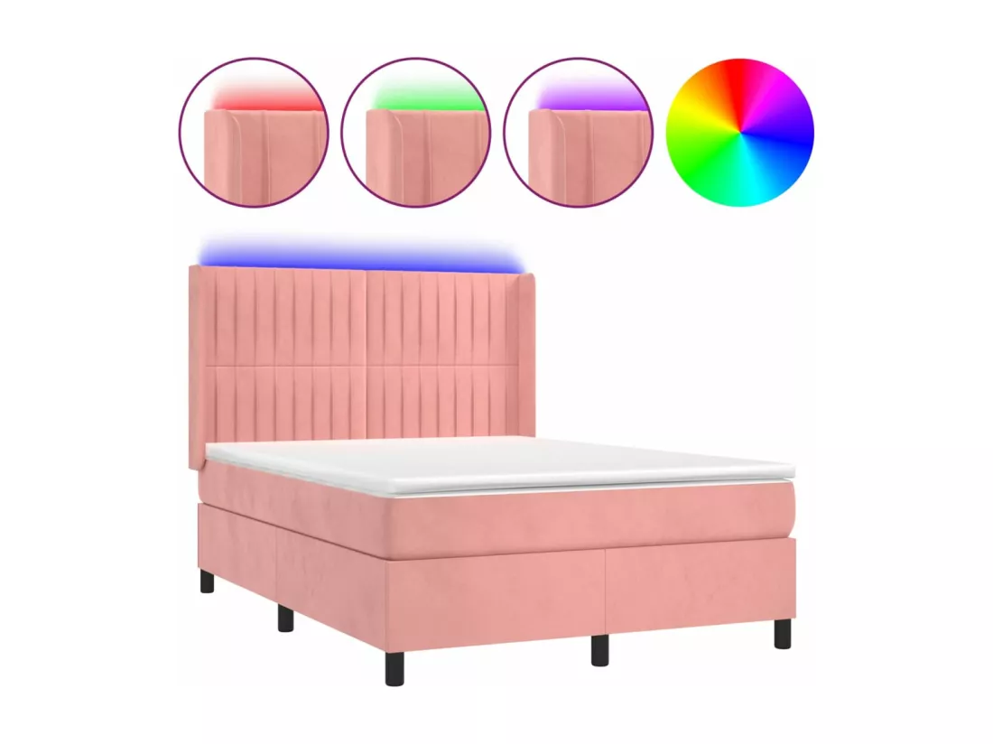 Sommier tapissier avec matelas et LED Rose 140x190 cm Velours