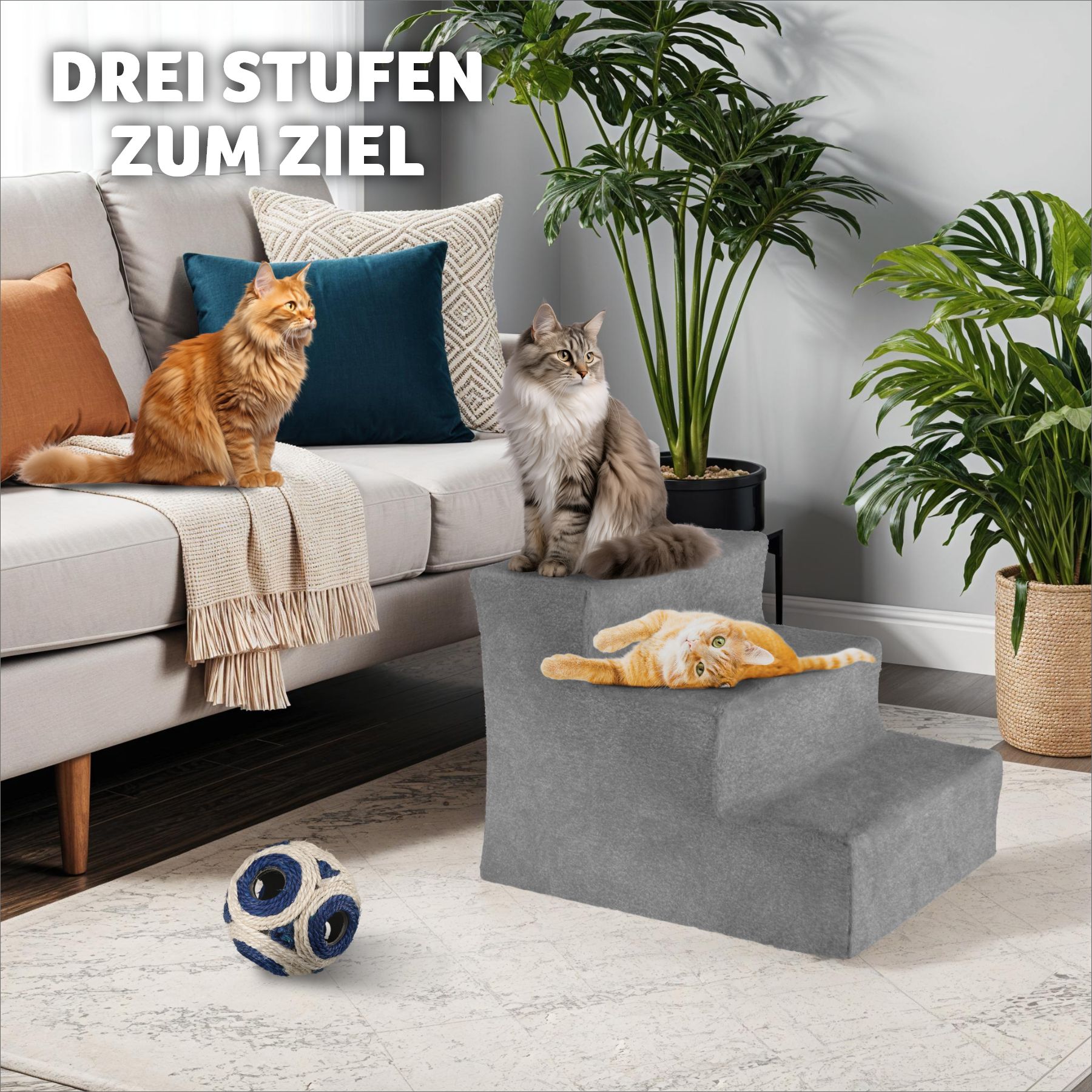 tectake® Haustiertreppe, für Hunde und Katzen, Belastbarkeit 50 kg, pflegeleicht, 37 x 45 x 34,5 cm