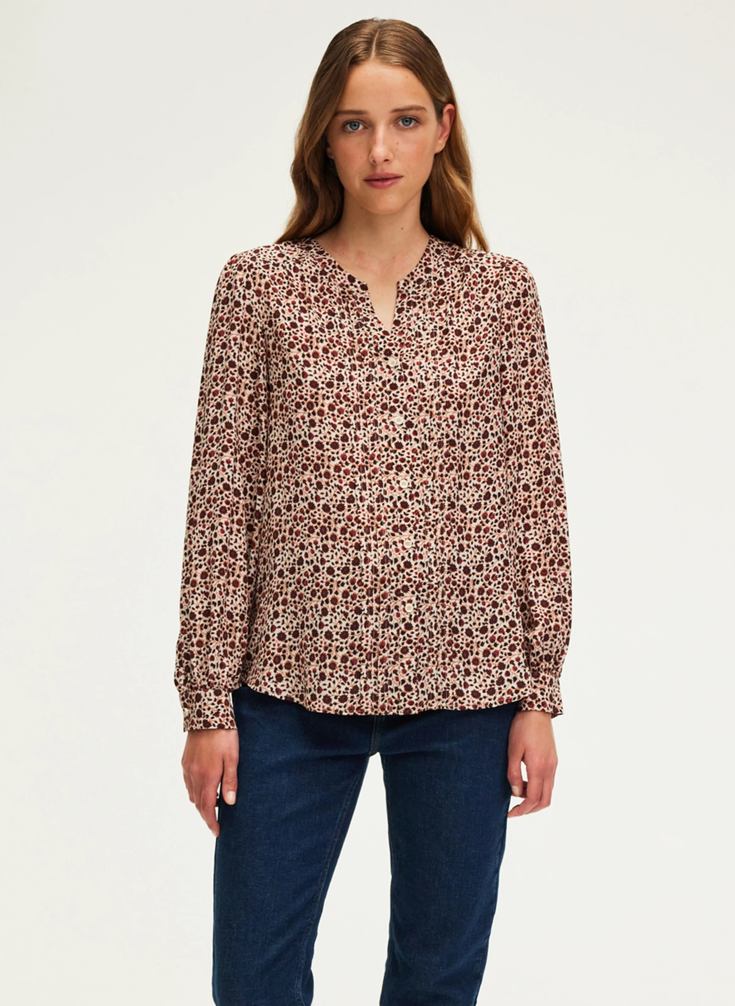 BERNIKE - Chemise droite fluide à fleurs | Beige