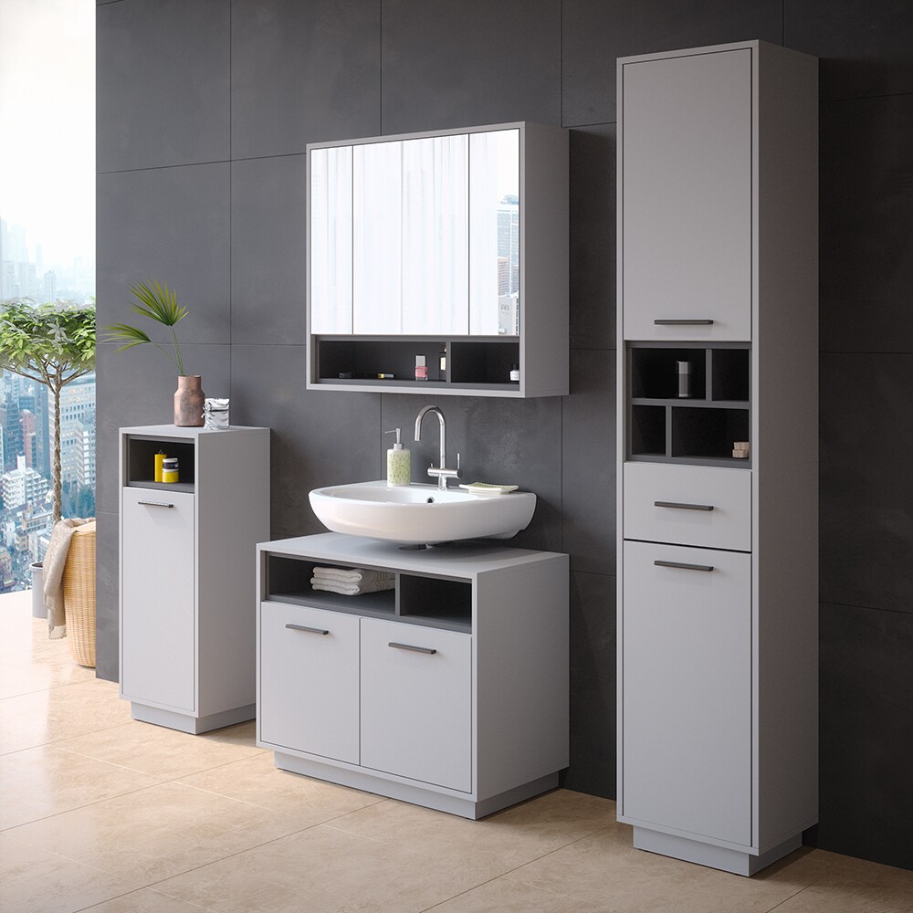 Vicco Badmöbel-Set Badezimmer-Möbel Bad-Schrank Beatrice Grau Anthrazit modern Badezimmerschrank Waschtischunterschrank Spiegelschrank Midischrank Hochschrank Schranktür Schrankfach