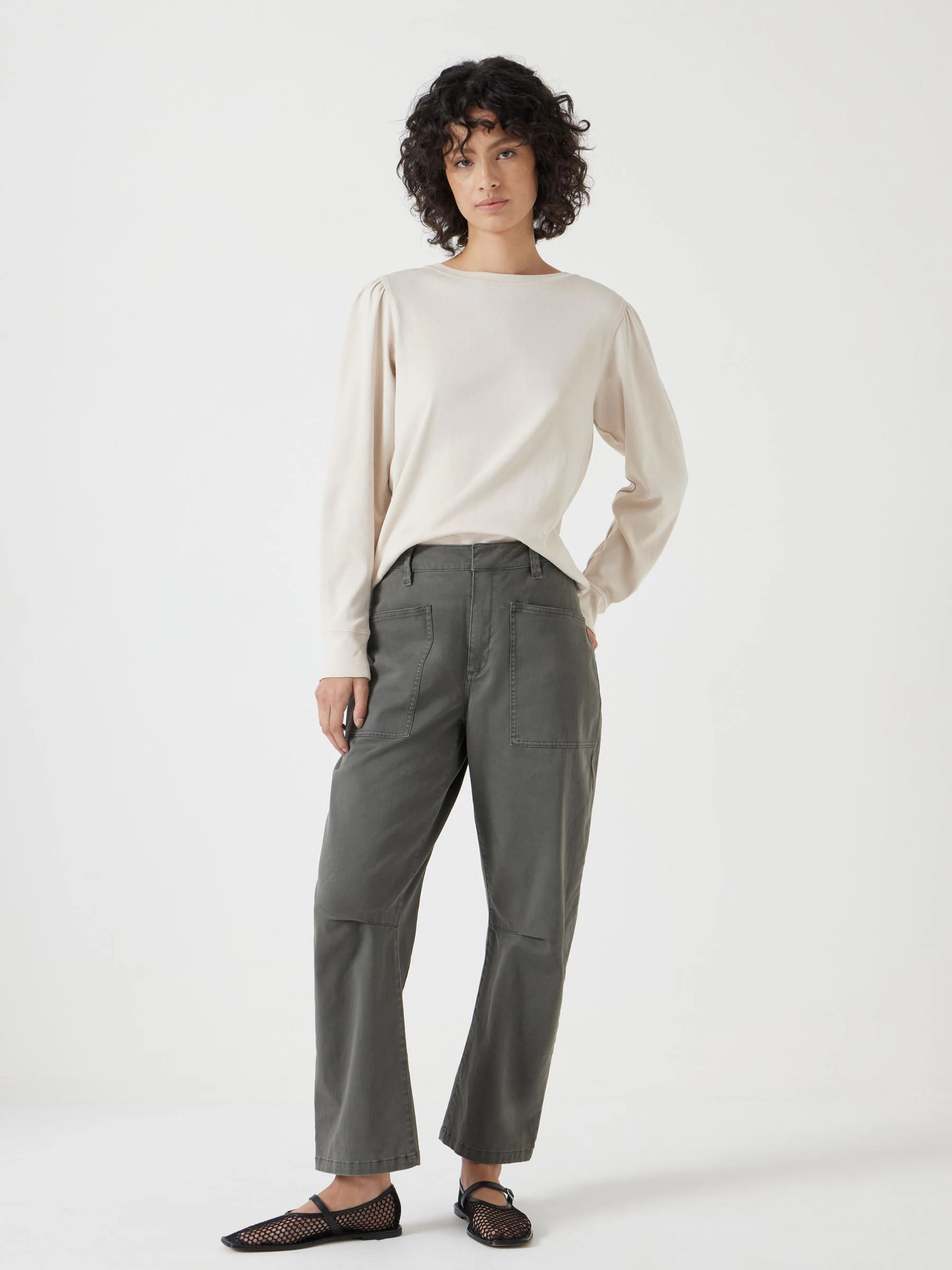 Crème - Hush - Emily jersey top met pofmouwen