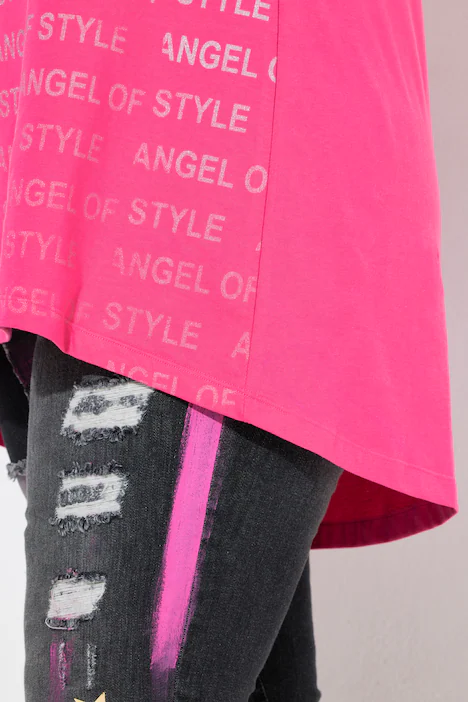T-Shirt, A-Linie, Angel of Style Wordingmuster, hibiskuspink