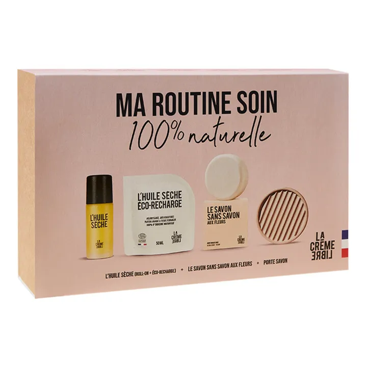 La Crème Libre Coffret Routine Soin - Huile Sèche & Ecorecharge & Savon aux fleurs & Porte Savon