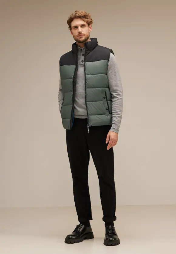 Pufferweste im Materialmix - ash green