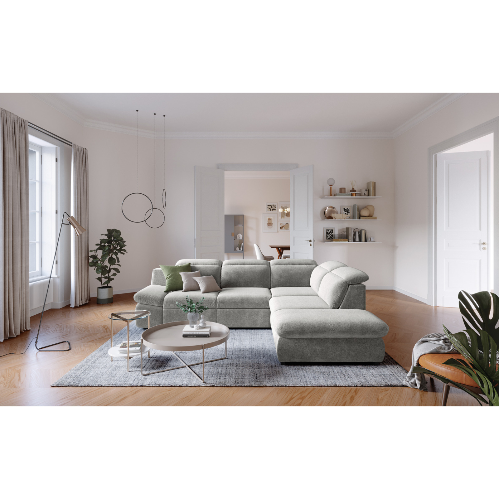 Ecksofa Lorena Stoff, Ottomane rechts
