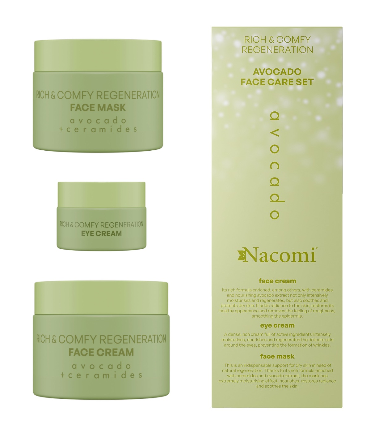 Nacomi - Conjunto de presentes para cuidados faciais - Avocado Rich and Comfy Regeneration