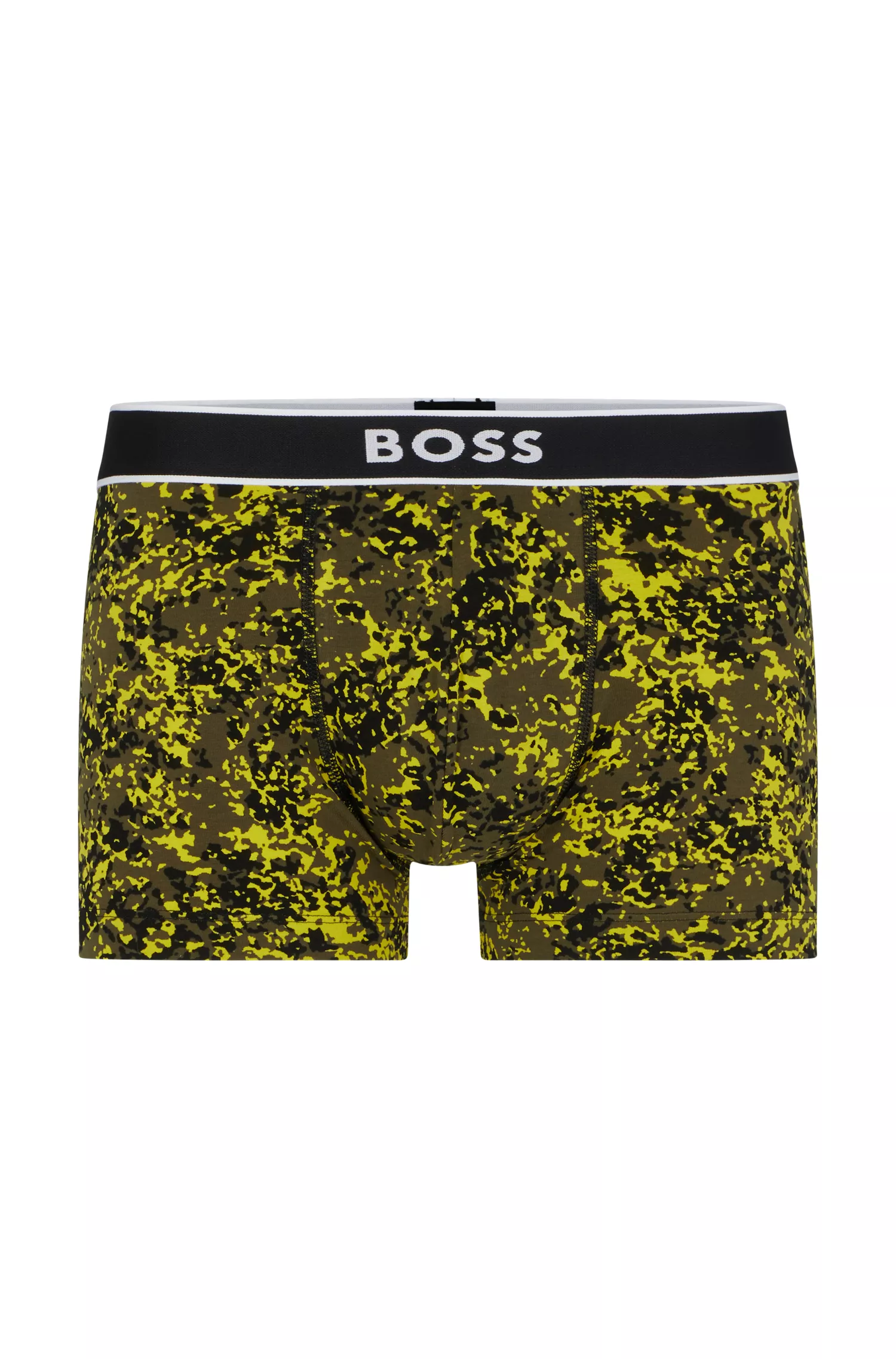Cueca boxer BOSS preta com estampa sazonal, em algodão orgânico com elastano.