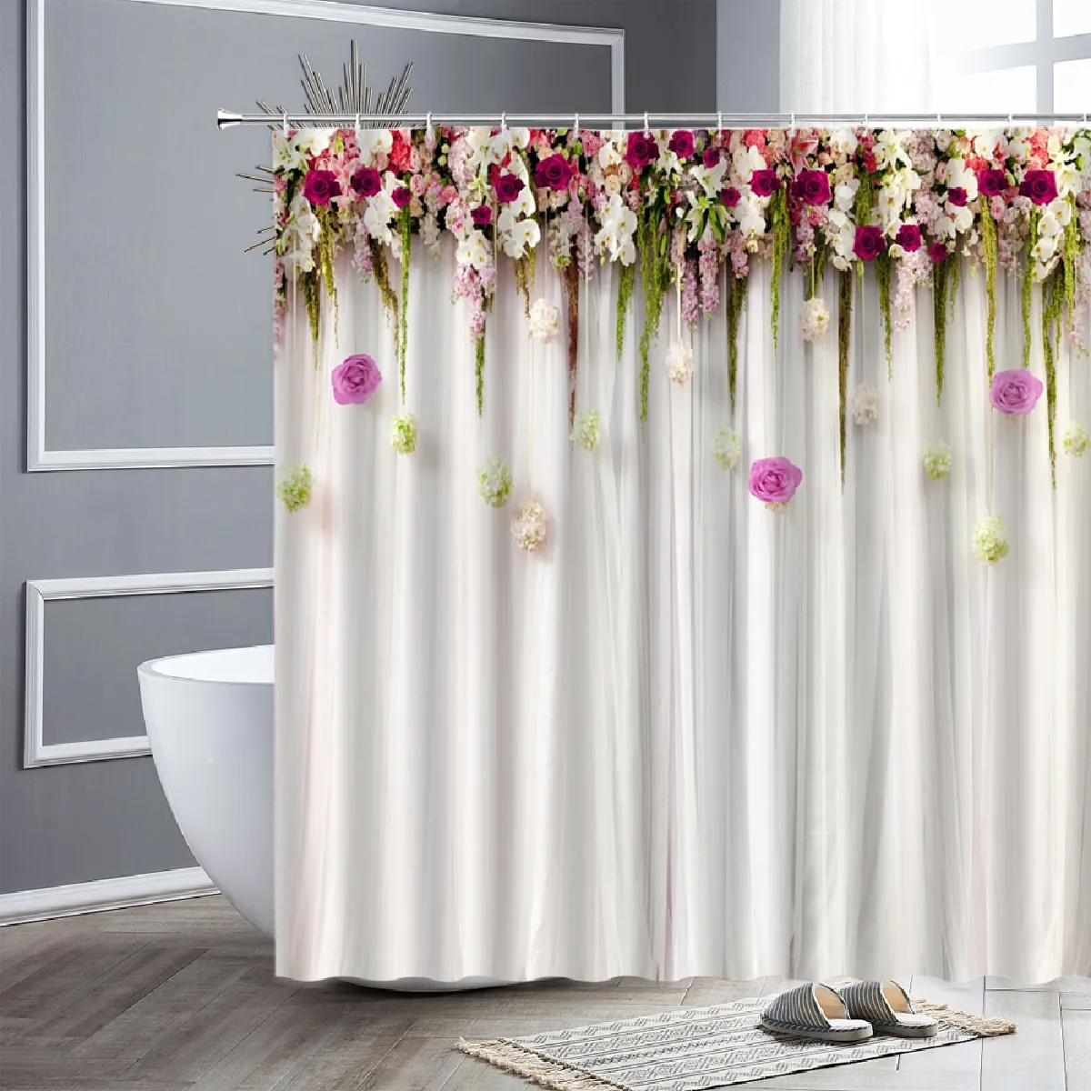 Universal Rideau de douche Rose Lavande - Blanc