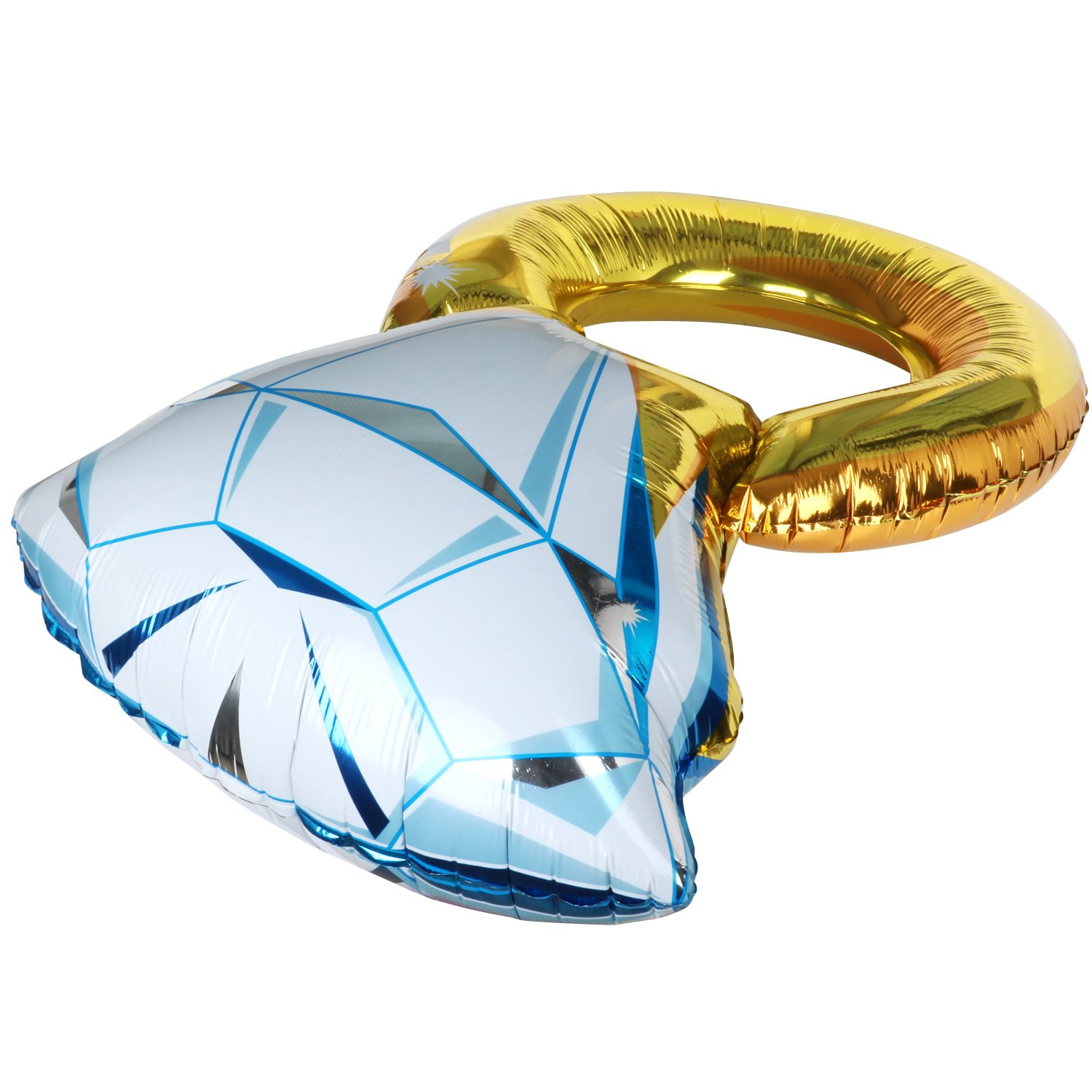 (95x60cm) Party Folien Ballon Diamant Ring Luftballon Deko für Hochzeit / Antrag / Junggesellinnenabschied - Gold / Blau