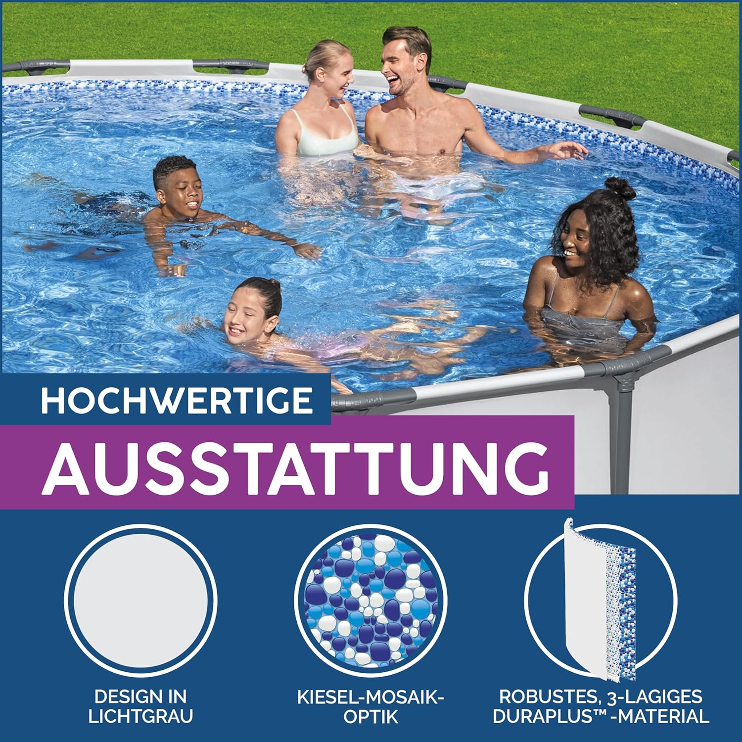 Bestway Steel Pro MAX Frame Pool Komplett-Set mit Filterpumpe Ø 427 x 107 cm, lichtgrau, rund