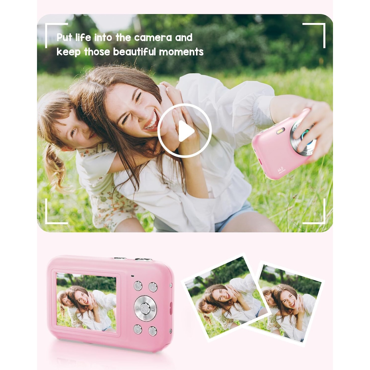 Digitalkamera 1080P 44MP 16x zoom 2,4-tommers skjerm, 32 GB minnekort Rosa