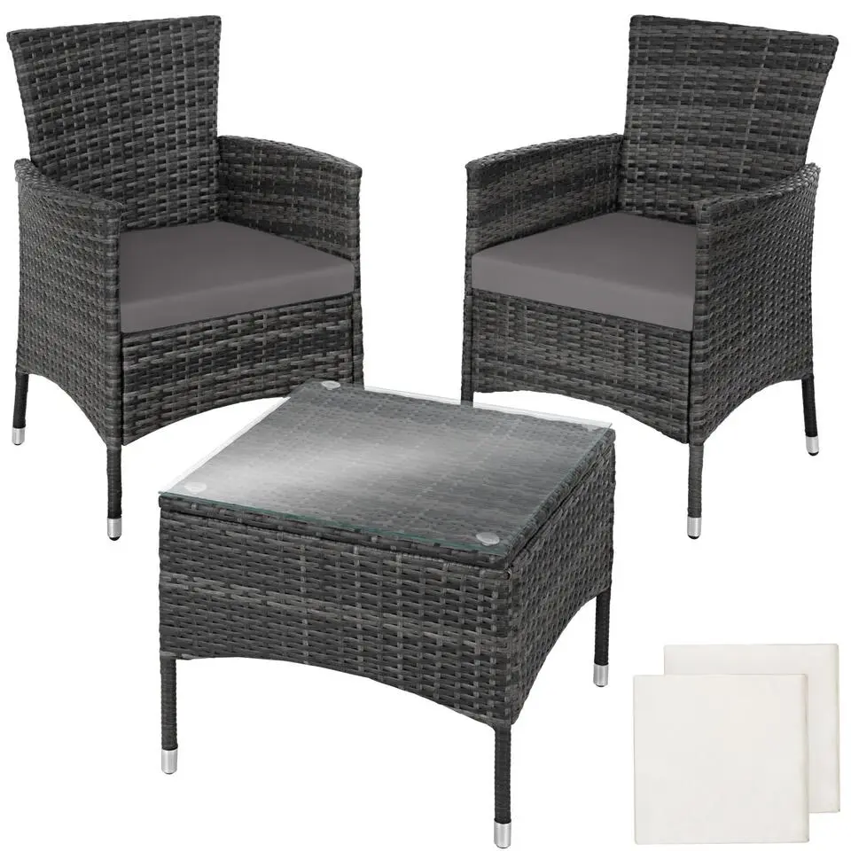 tectake Wicker bistroset Luzern 2 1 met kussenhoezen in 2 kleuren - Grijs
