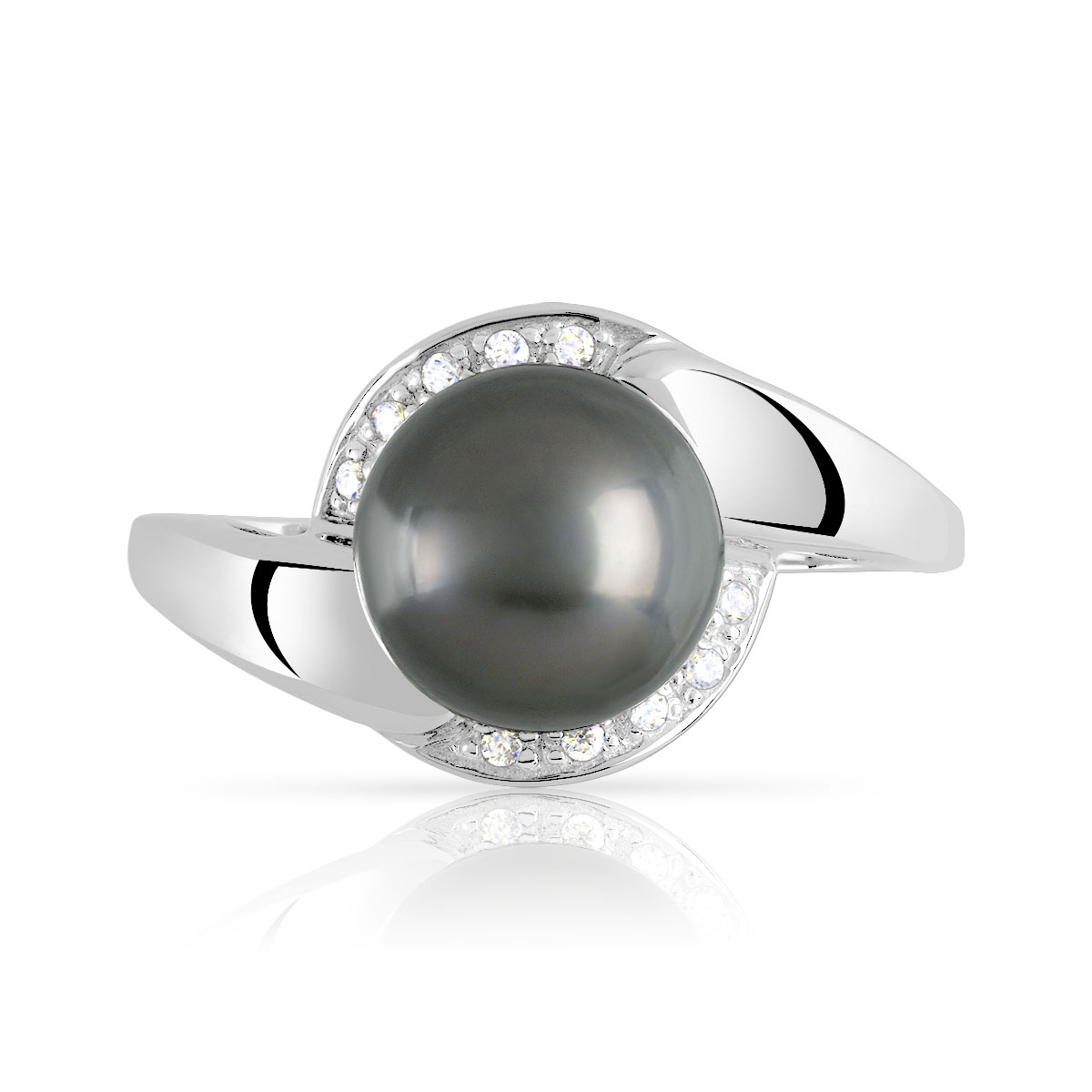 Bague argent 925 perle de culture de Tahiti et zirconias